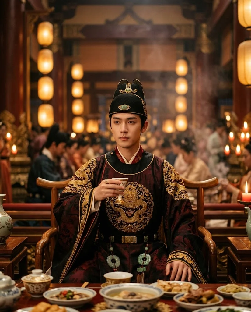 Pursuit of Jade — Imperial banquet — male role in dark official robes
