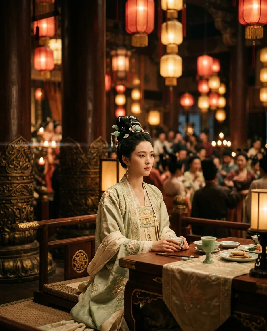 Pursuit of Jade — Imperial banquet — female role in pale court attire